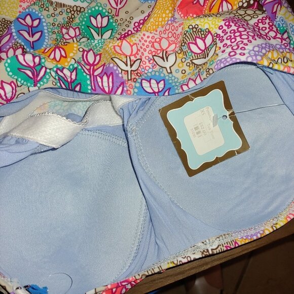 Popina Boutique Swim Halter Top Penelope XS Tankini Paisley Bright Floral Bikini - Picture 3 of 5